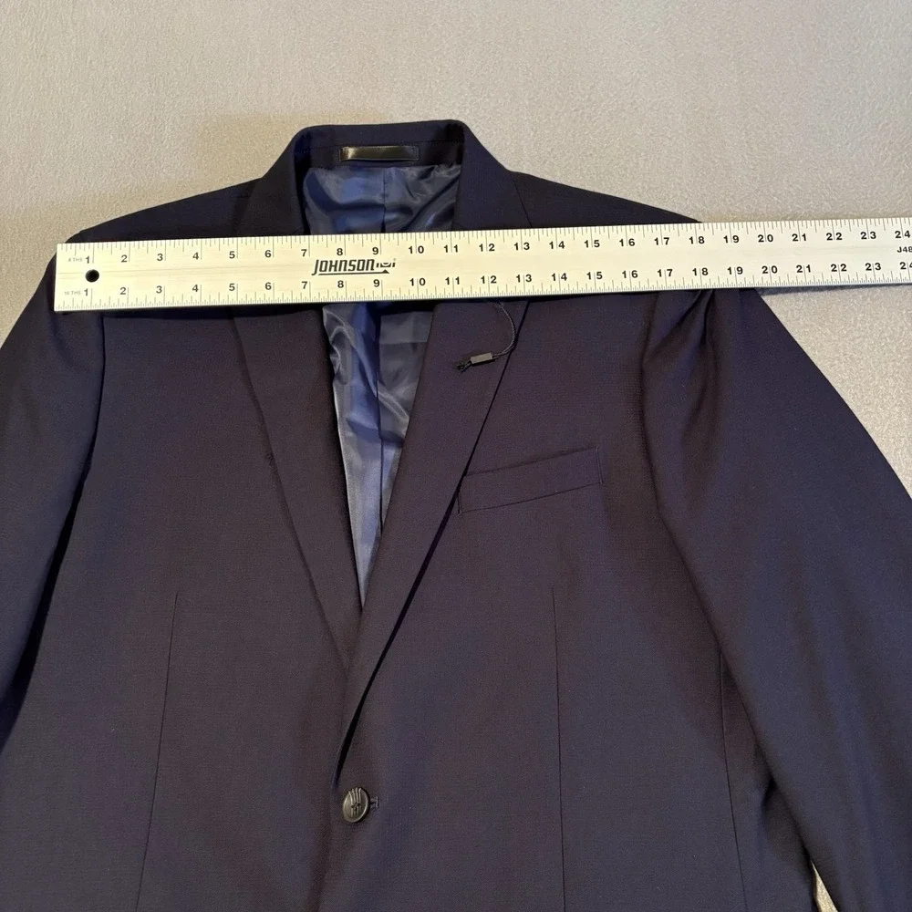 Kenneth Cole Stretch Sport Coat 42R‎ Navy Solid Angled Pockets Blazer 11-300541